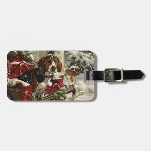 Treeing Walker Coonhound Dog Christmas Festive Luggage Tag (Front Horizontal)