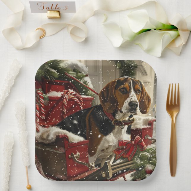 Treeing Walker Coonhound Dog Christmas Festive Paper Plate (Wedding)