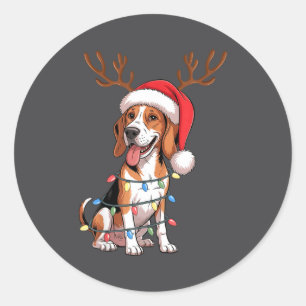 Treeing Walker Coonhound Dog Christmas Lights Sant Classic Round Sticker