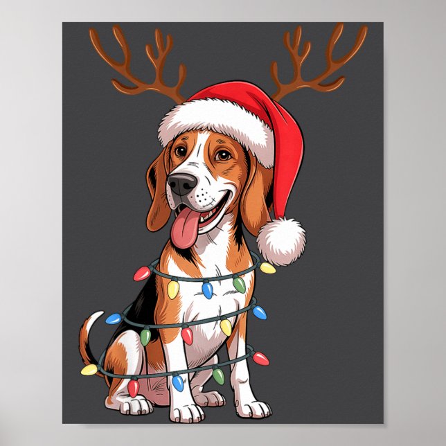 Treeing Walker Coonhound Dog Christmas Lights Sant Poster (Front)