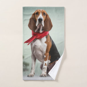 Treeing Walker Coonhound Dog in Snow Christmas Bath Towel Set