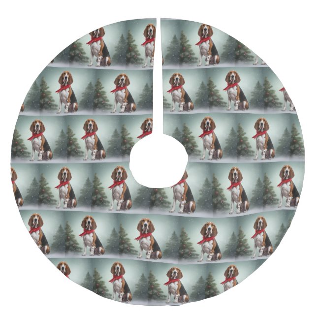 Treeing Walker Coonhound Dog in Snow Christmas Brushed Polyester Tree Skirt (Front)
