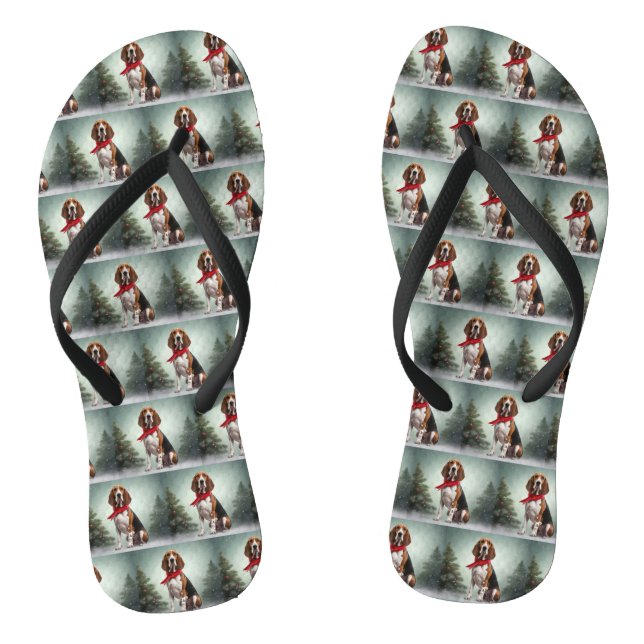 Treeing Walker Coonhound Dog in Snow Christmas Jandals (Footbed)