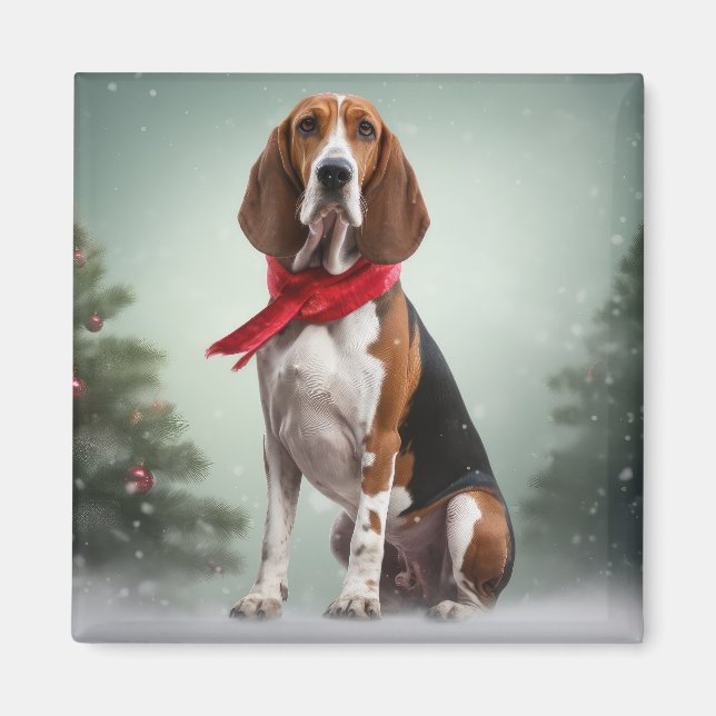 Treeing Walker Coonhound Dog in Snow Christmas Magnet (Front)