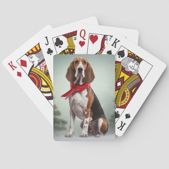 Treeing Walker Coonhound Dog in Snow Christmas Playing Cards (Back)