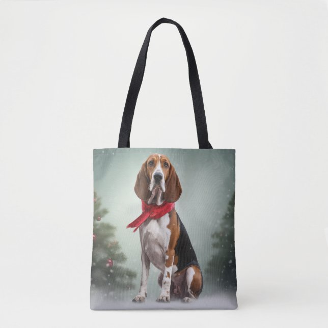 Treeing Walker Coonhound Dog in Snow Christmas Tote Bag (Front)