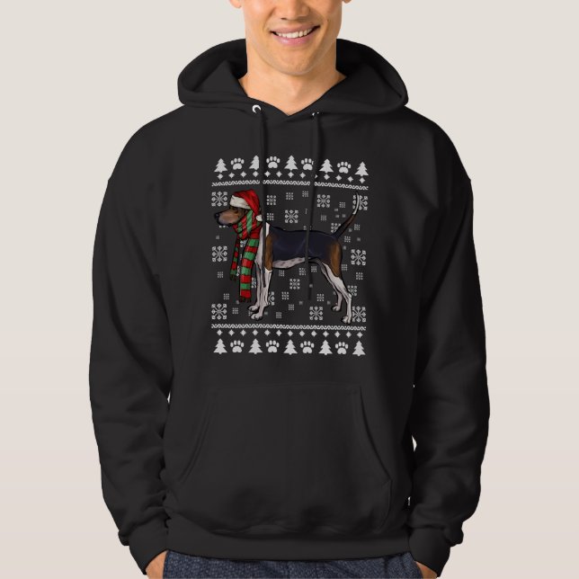Treeing Walker Coonhound Dog Santa Hat Xmas Ugly C Hoodie (Front)