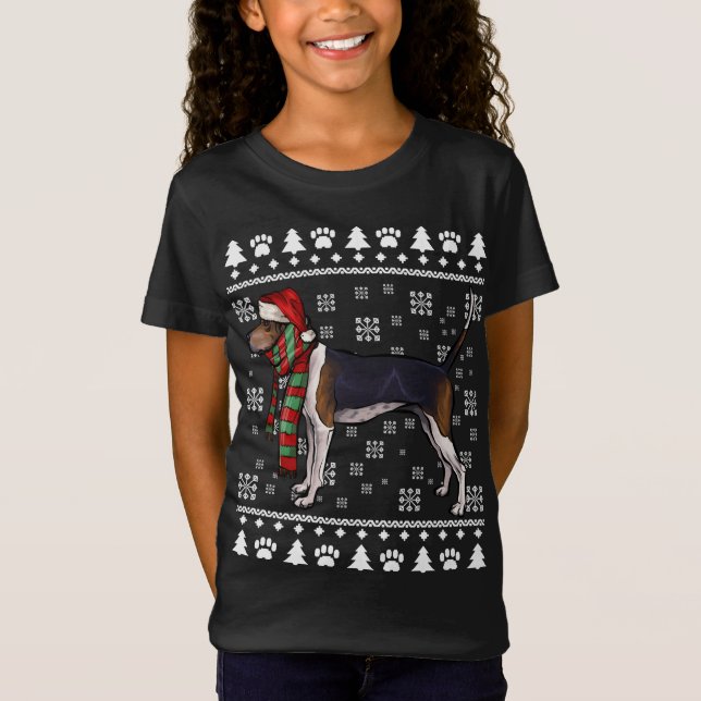 Treeing Walker Coonhound Dog Santa Hat Xmas Ugly C T-Shirt (Front)