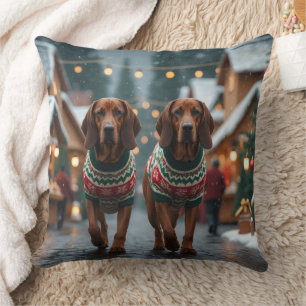 Treeing Walker Coonhound Dogs Christmas Snow  Cushion