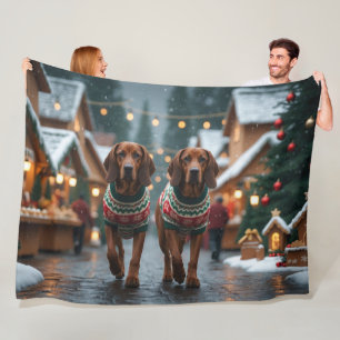 Treeing Walker Coonhound Dogs Christmas Snow Fleece Blanket