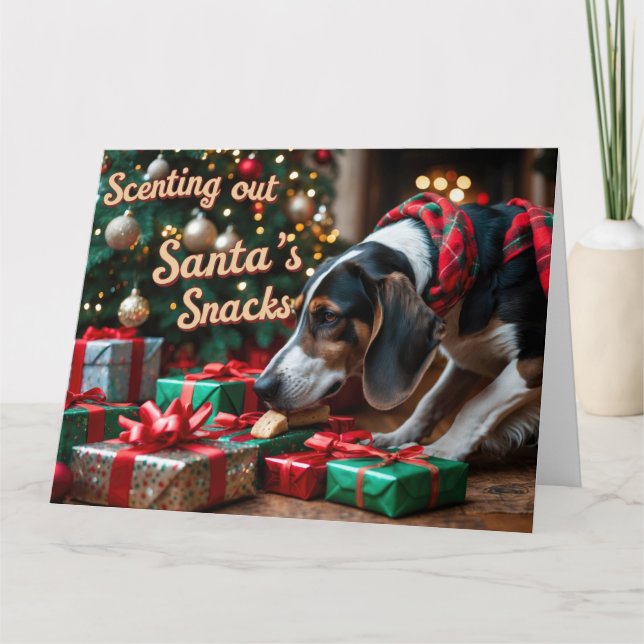 Treeing Walker Coonhound Festive Holiday Christmas Card (Front)
