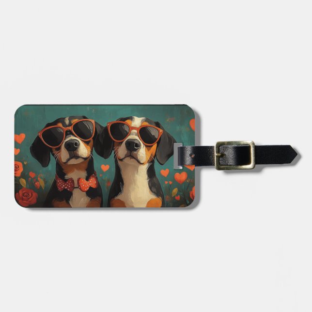 Treeing Walker Coonhound Heart Valentine's Day Luggage Tag (Front Horizontal)