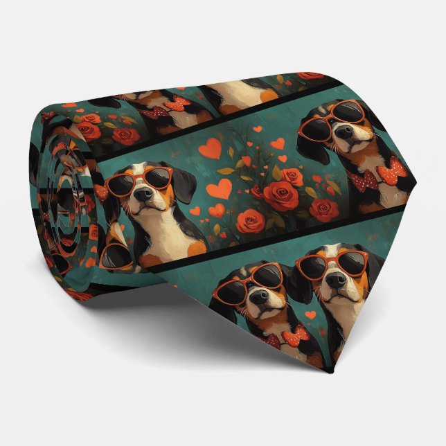 Treeing Walker Coonhound Heart Valentine's Day Tie (Rolled)