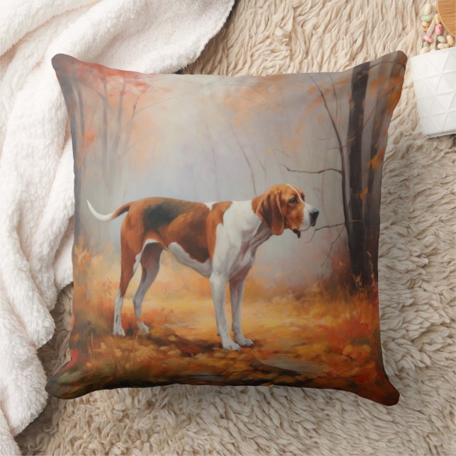 Treeing Walker Coonhound in Autumn Leaves Fall  Cushion (Blanket)