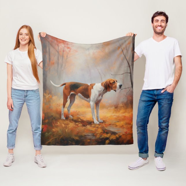 Treeing Walker Coonhound in Autumn Leaves Fall  Fleece Blanket (In Situ)