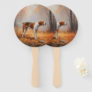 Treeing Walker Coonhound in Autumn Leaves Fall Hand Fan