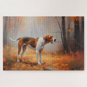 Treeing Walker Coonhound in Autumn Leaves Fall  Jigsaw Puzzle