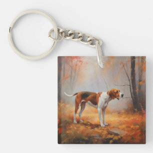 Treeing Walker Coonhound in Autumn Leaves Fall  Key Ring