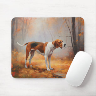 Treeing Walker Coonhound in Autumn Leaves Fall Mouse Pad