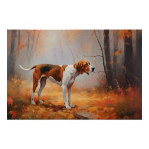 Treeing Walker Coonhound in Autumn Leaves Fall  Poster