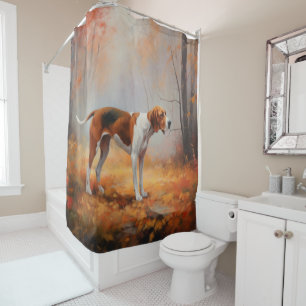 Treeing Walker Coonhound in Autumn Leaves Fall  Shower Curtain