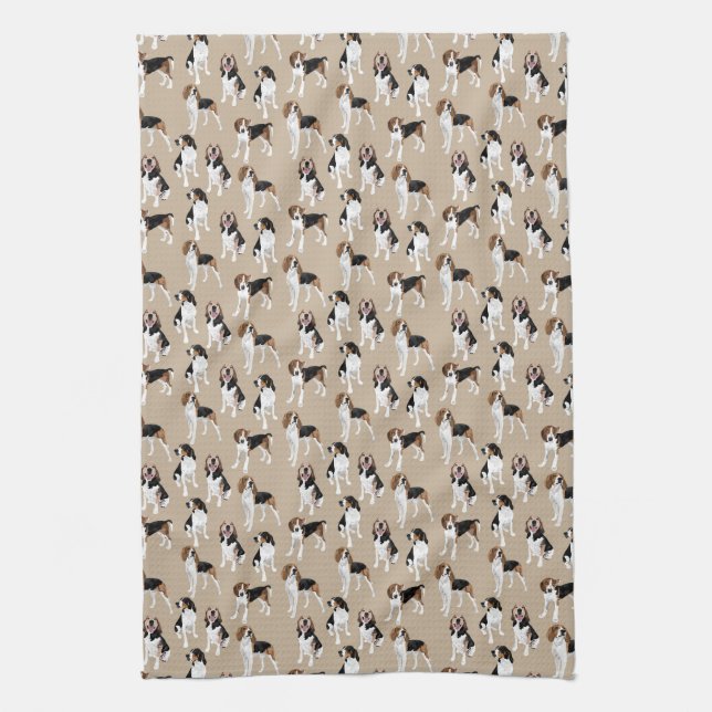 Treeing Walker Coonhound on tan Tea Towel (Vertical)
