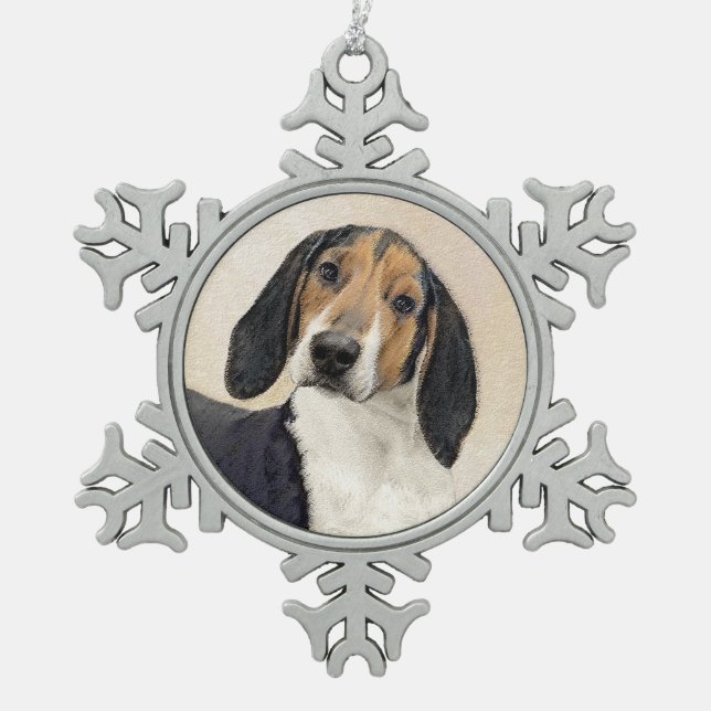 Treeing Walker Coonhound Painting - Original Art Snowflake Pewter Christmas Ornament (Front)