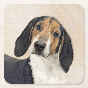 Treeing Walker Coonhound Painting - Original Art Square Paper Coaster