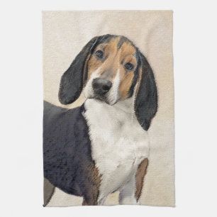 Treeing Walker Coonhound Painting - Original Art Tea Towel