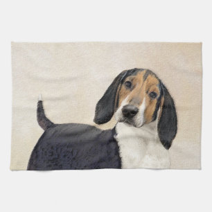 Treeing Walker Coonhound Painting - Original Art Tea Towel