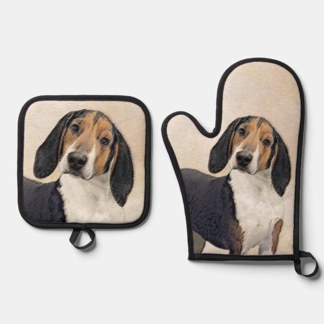 Treeing Walker Coonhound Painting Original Dog Art Oven Mitt & Pot Holder Set (Front)