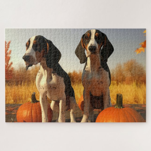 Treeing Walker Coonhound Puppy Autumn Pumpkin Jigsaw Puzzle (Horizontal)