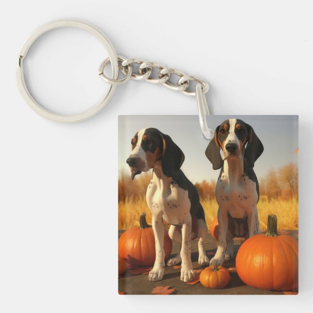 Treeing Walker Coonhound Puppy Autumn Pumpkin Key Ring (Front)