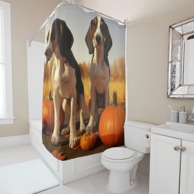 Treeing Walker Coonhound Puppy Autumn Pumpkin Shower Curtain (In Situ)
