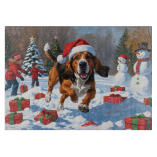 Treeing Walker Coonhound Snow with Christmas Hat Cutting Board