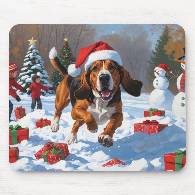 Treeing Walker Coonhound Snow with Christmas Hat Mouse Pad (Front)