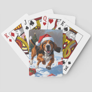 Treeing Walker Coonhound Snow with Christmas Hat Playing Cards