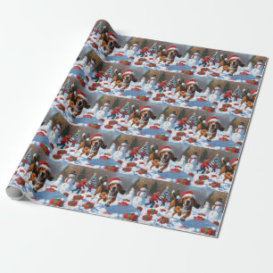 Treeing Walker Coonhound Snow with Christmas Hat Wrapping Paper