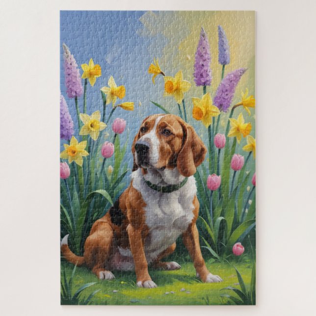 Treeing Walker Coonhound Spring Flowers Painting Jigsaw Puzzle (Vertical)