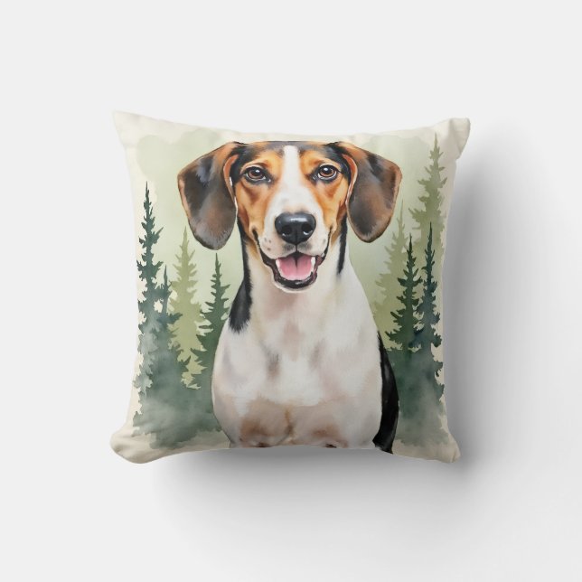 Treeing Walker Coonhound Watercolor Forest Art Cushion (Front)