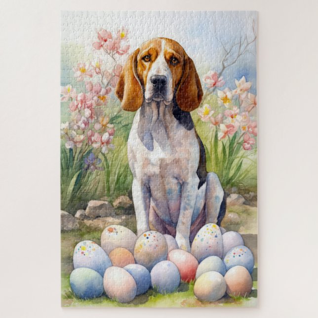 Treeing Walker Coonhound with Easter Eggs Holiday Jigsaw Puzzle (Vertical)