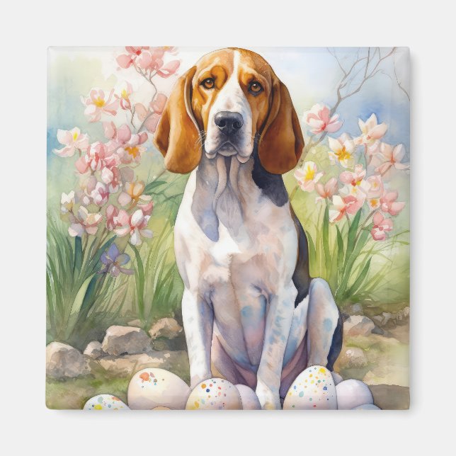 Treeing Walker Coonhound with Easter Eggs Holiday Magnet (Front)