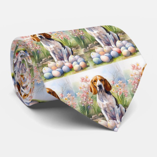 Treeing Walker Coonhound with Easter Eggs Holiday Tie (Rolled)