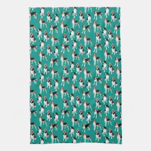 Treeing Walker Coonhounds on Teal Tea Towel