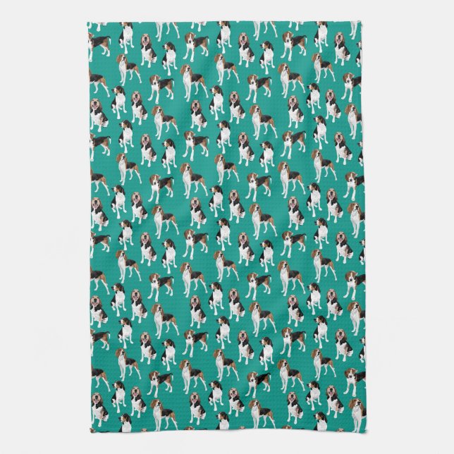 Treeing Walker Coonhounds on Teal Tea Towel (Vertical)