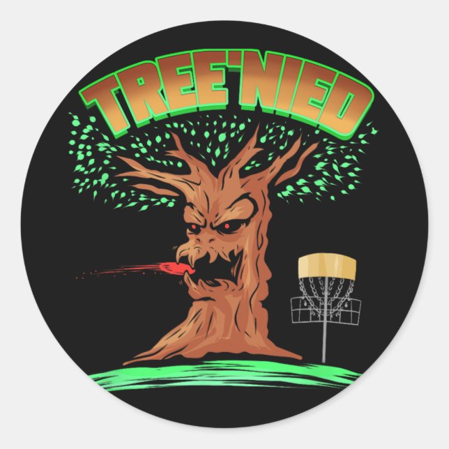 Treenied - Funny Treejection Disc Golf Design And  Classic Round Sticker (Front)