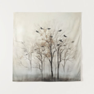 Trees and Birds Abstract Canvas Tapestry