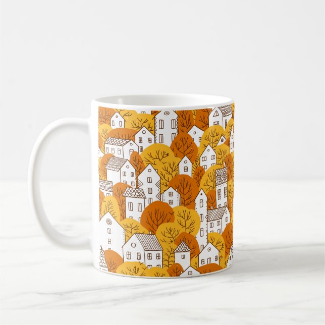 Trees and houses seamless pattern. Autumn, fall ci Coffee Mug (Left)