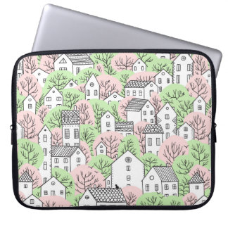 Trees and houses seamless pattern. Spring and summ Laptop Sleeve