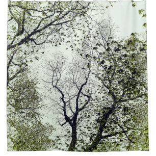 Trees and Leaves Olive and Seafoam Green Shower Curtain